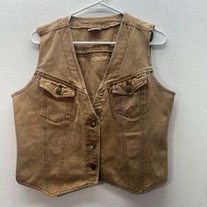 Styleworks Vintage 90s Denim Western Cowgirl Ranch Vest Brown Festival Grunge M